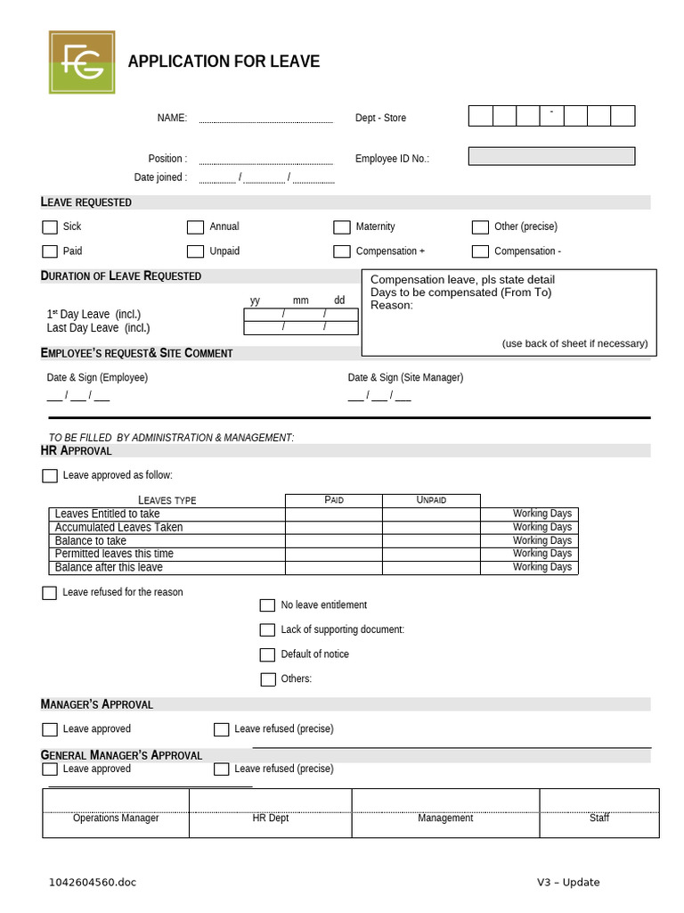 HRF F008 - Application For Leave Form | PDF
