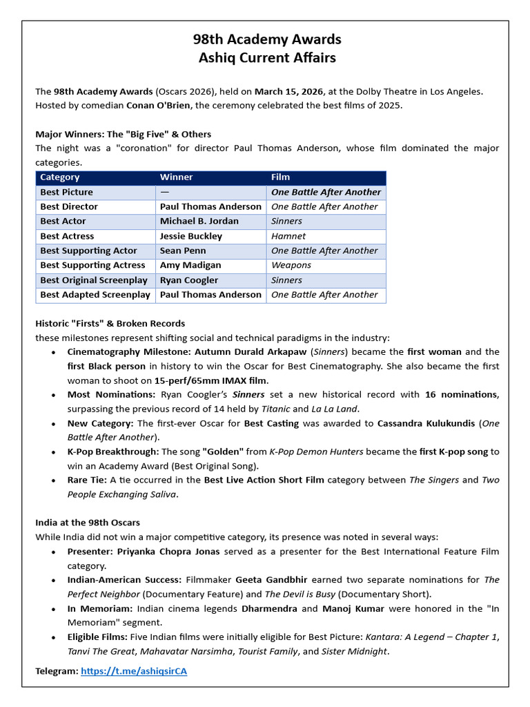 The 98th Academy Awards | PDF
