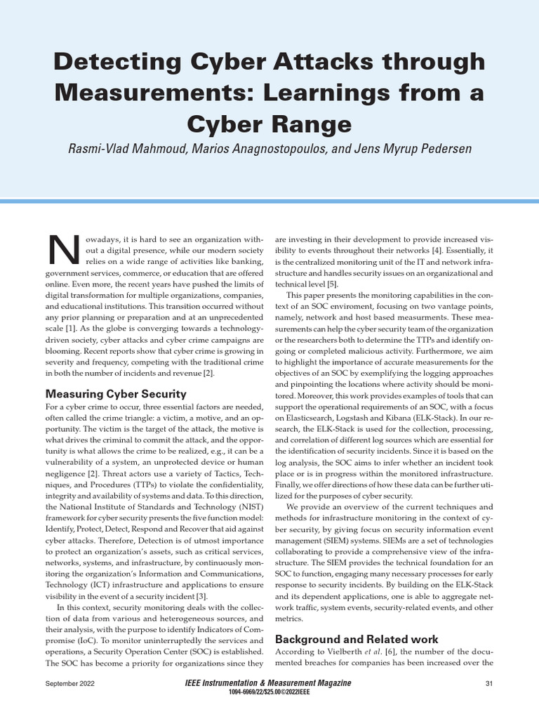 Detecting Cyber Attacks Through Measurements Learnings From A Cyber ...