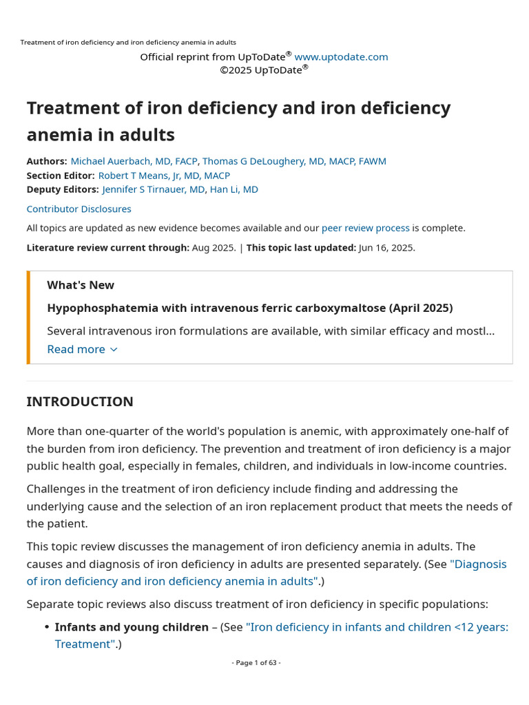Treatment of Iron Deficiency and Iron Deficiency Anemia in Adults | PDF ...