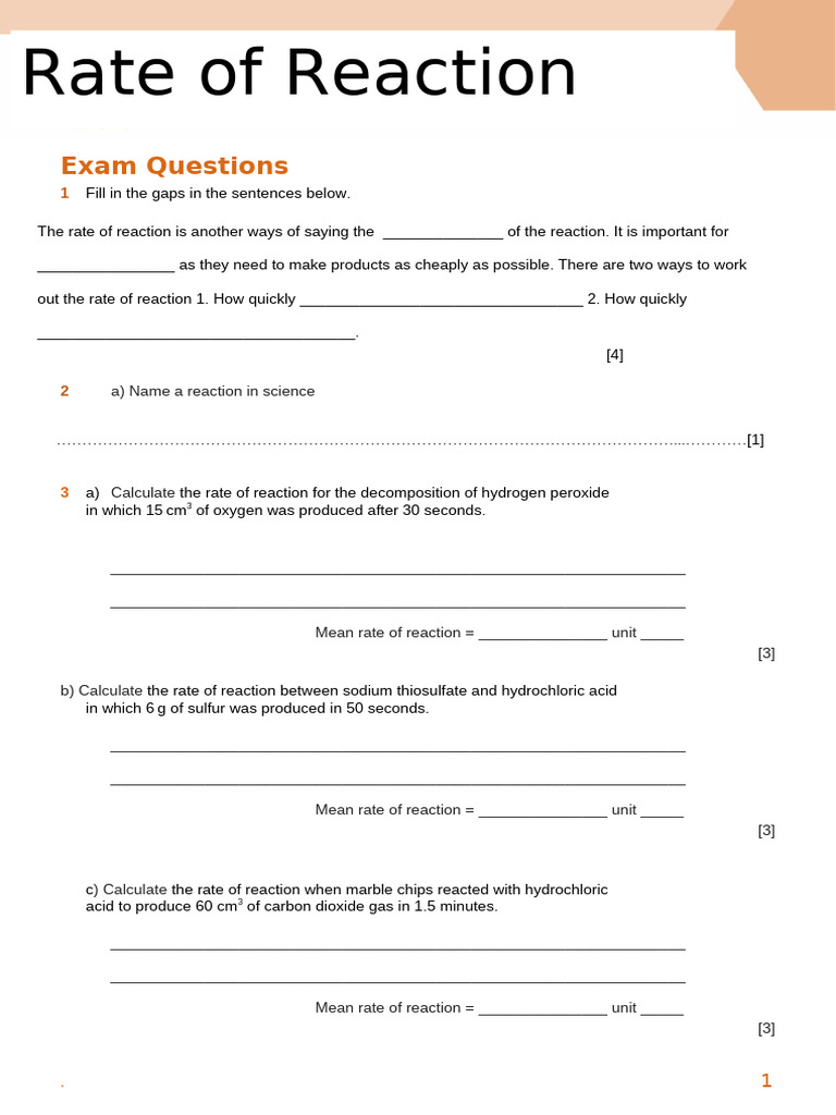 L1 Rates of Reaction WS | PDF