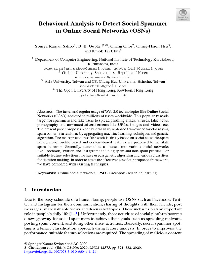 Behavioral Analysis To Detect Social Spa | PDF