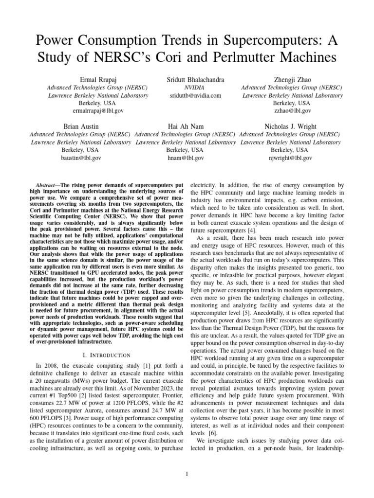 Cc29 Power Consumption Trends in Supercomputers A Study of NERSCs Cori ...