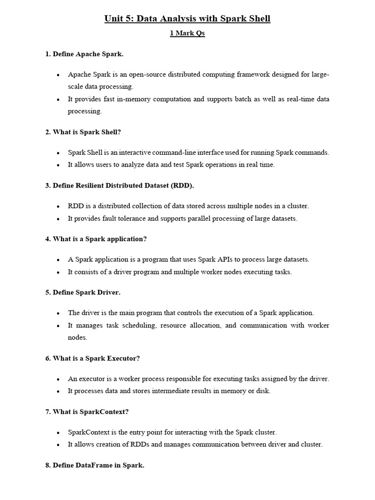 Unit 5 Q Bank-1 | PDF | Apache Spark | Computer Cluster