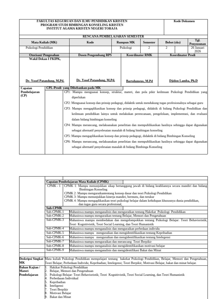 RPS & Outline Psik Pendidikan OBE 2026 | PDF
