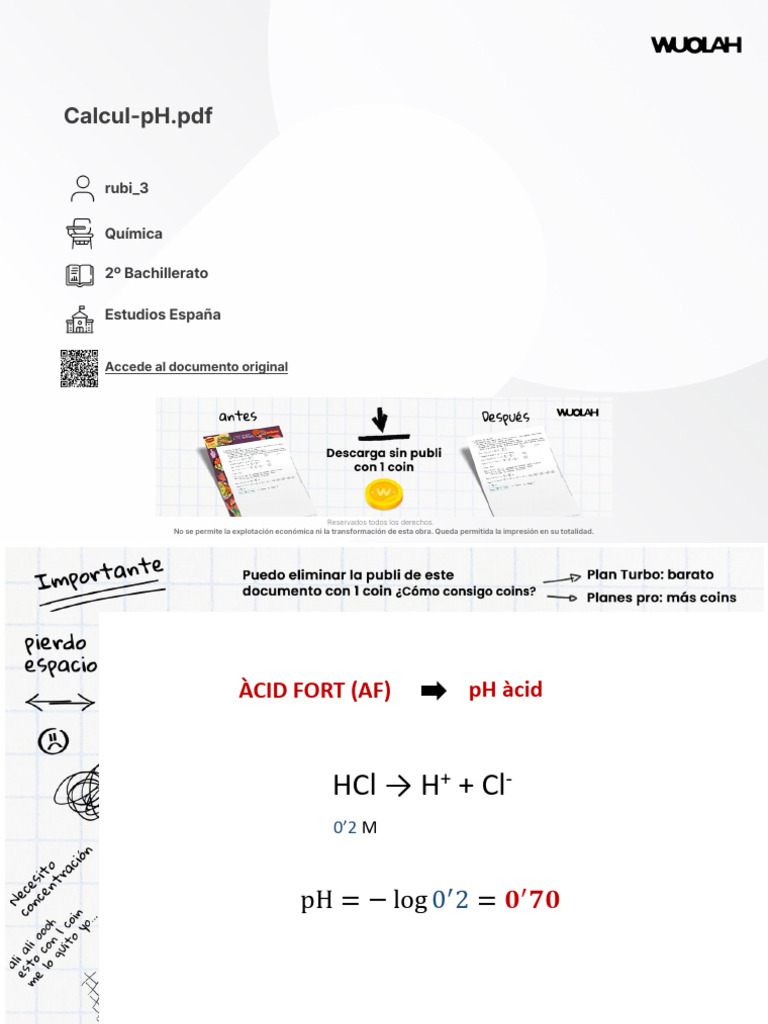 Calcul-pH - PDF: Rubi - 3 Química 2º Bachillerato Estudios España | PDF