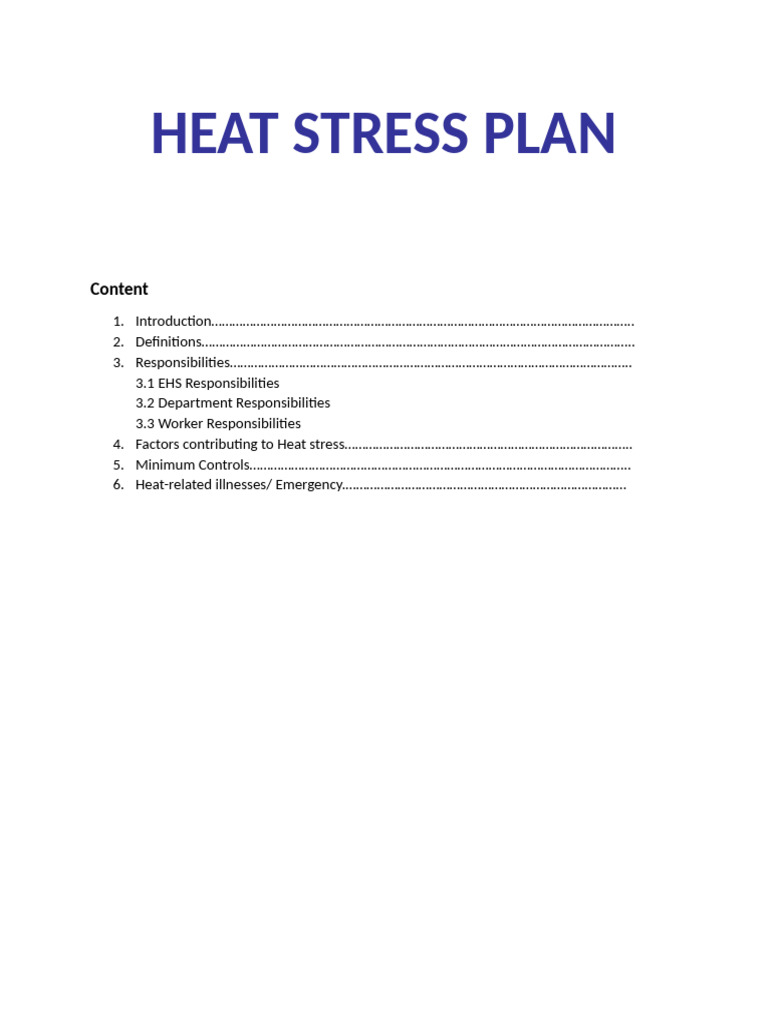 Heat Stress Plan | PDF | Hyperthermia | Clinical Medicine