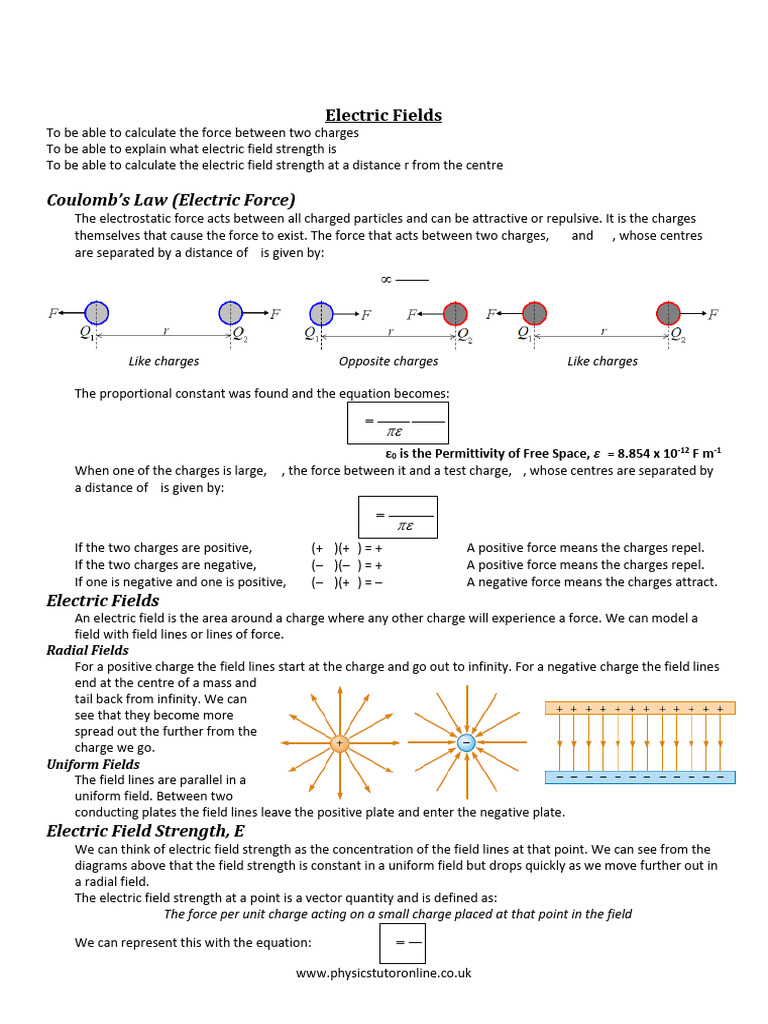 Electric Fields NOTES | PDF