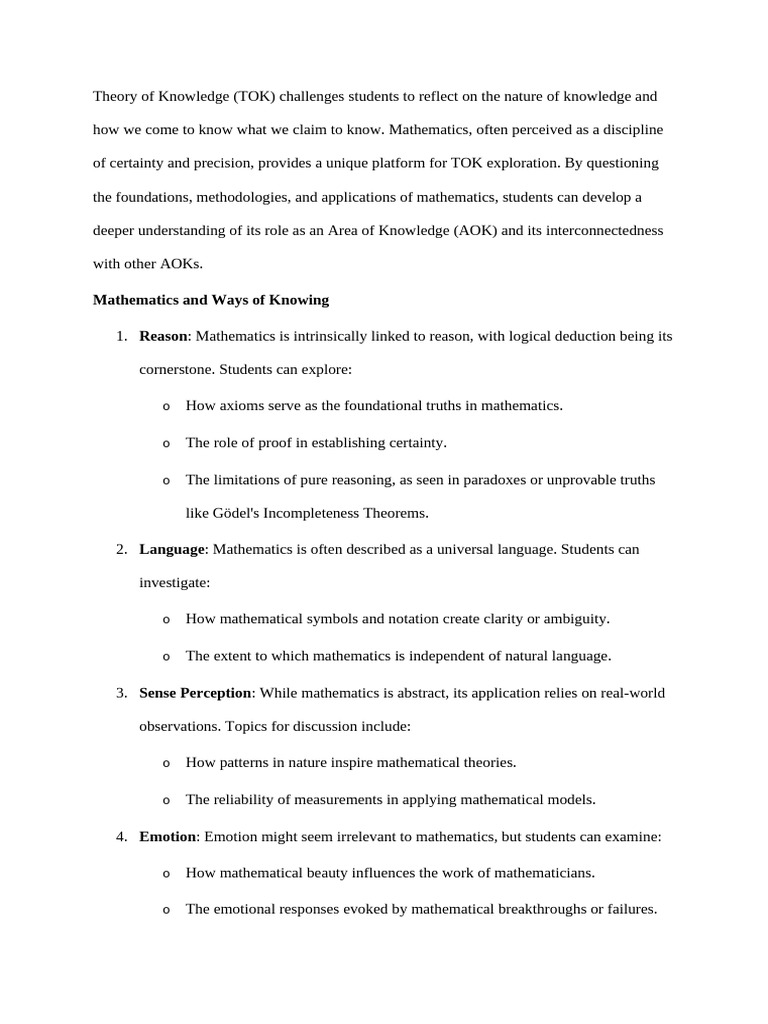 Incorporating TOK Into Mathematics | PDF