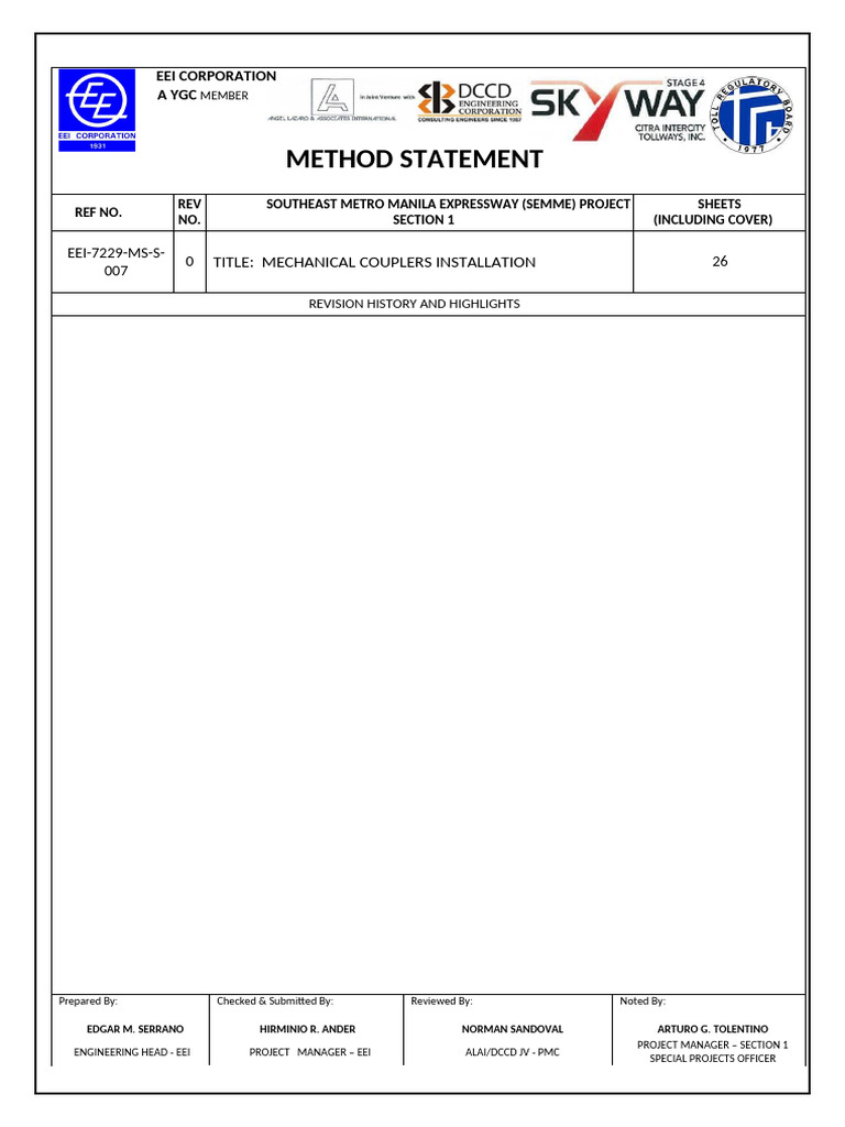 MS For Mechanical Coupler Installation | PDF | Safety | Scaffolding