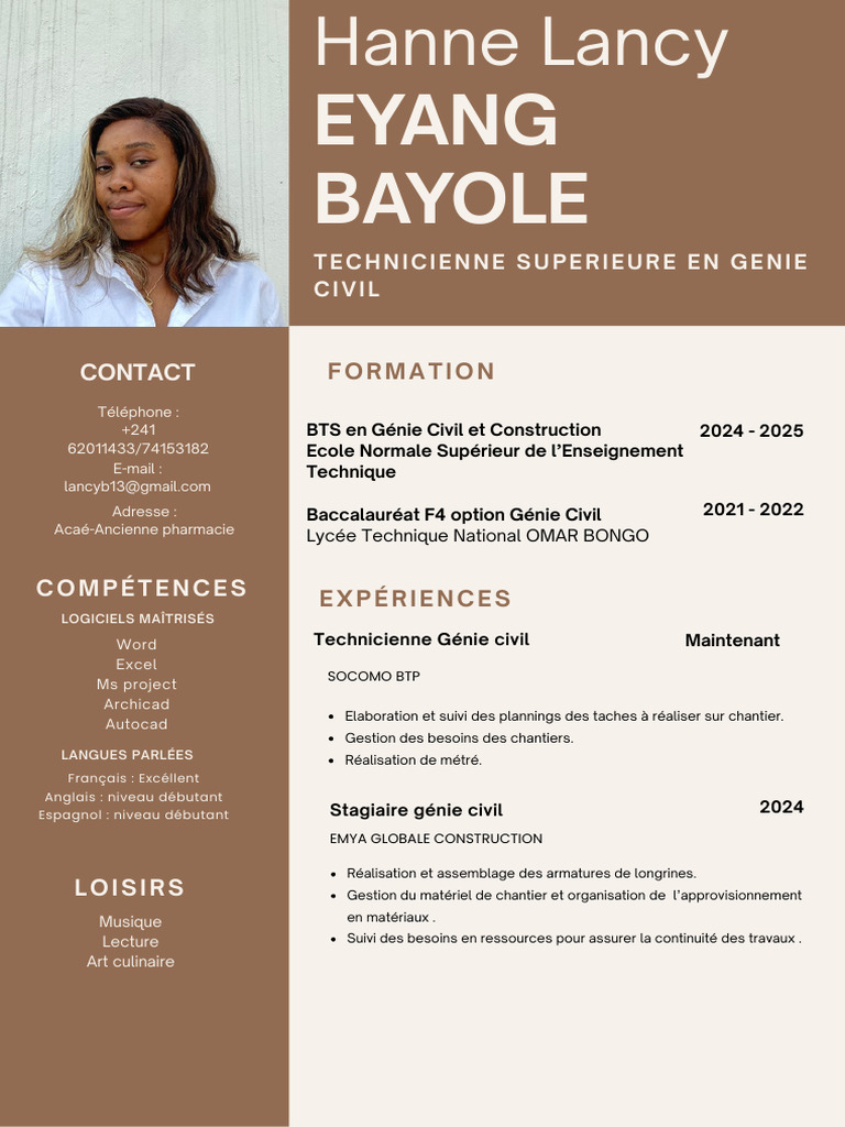 CV Curriculum Vitae A4 Français Moderne Marron Beige | PDF