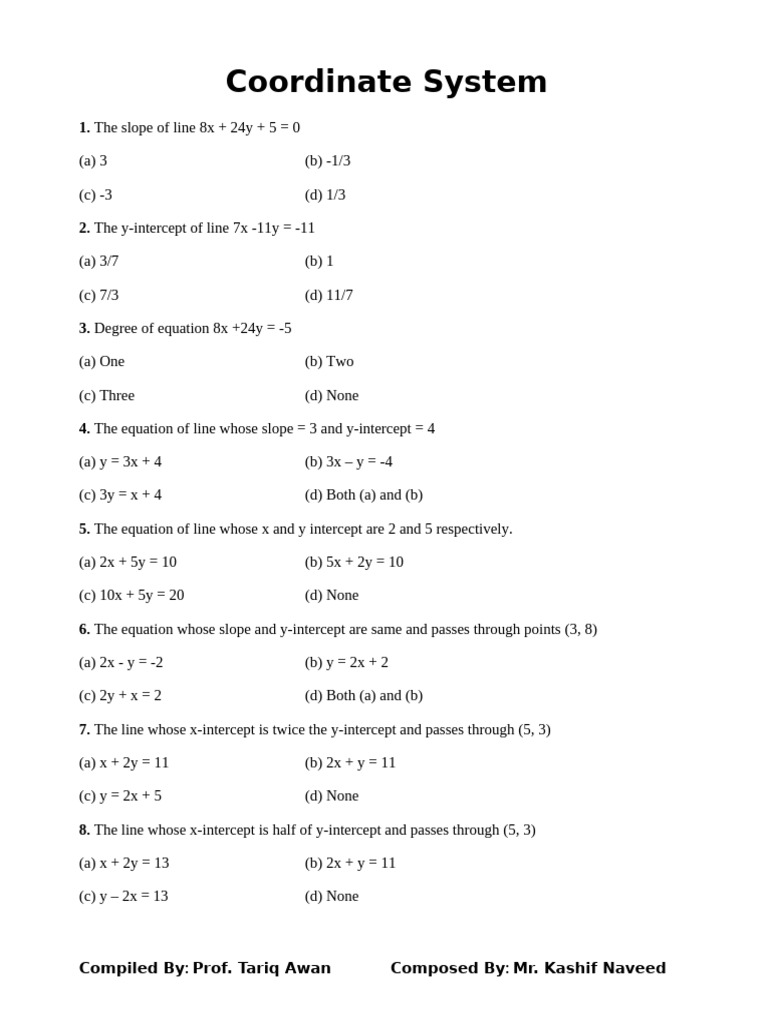 Coordinate System (MCQ, S) | PDF