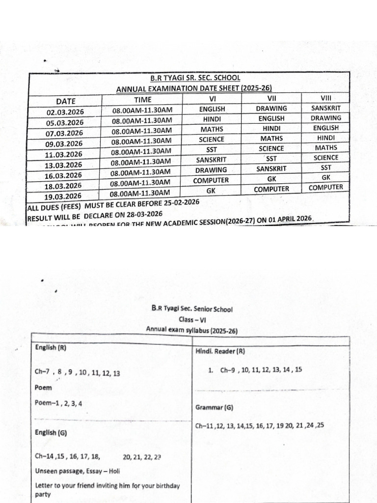 Exam Date Sheet and Syllabus | PDF
