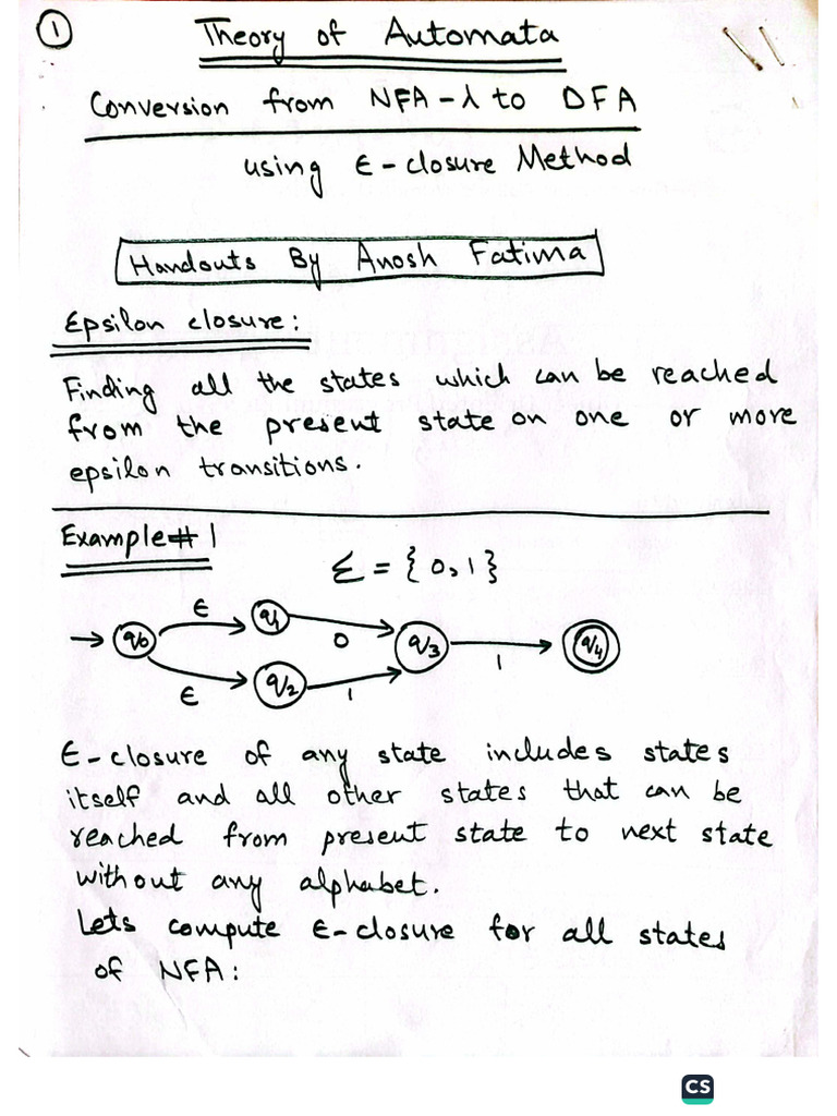 Lec 10 NFA To DFA Handout | PDF