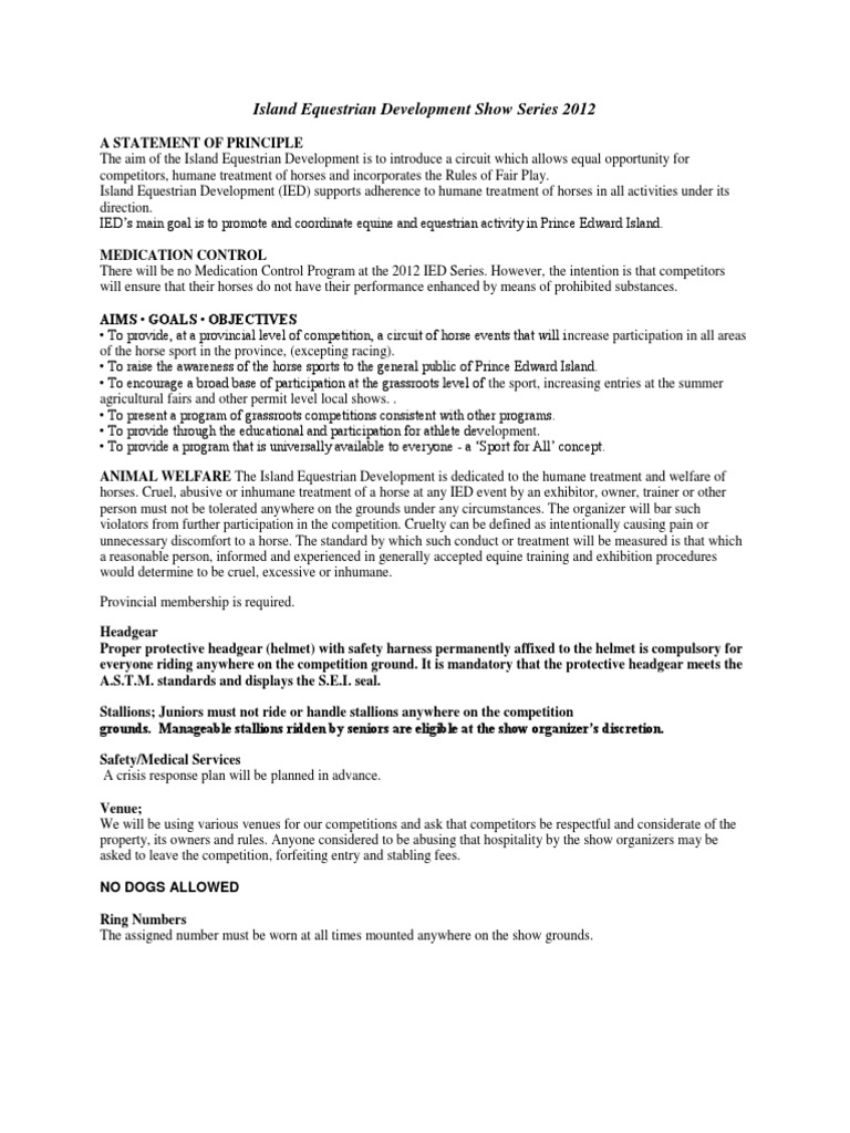 Island Equestrian Development Entry Form - August 2012 | PDF