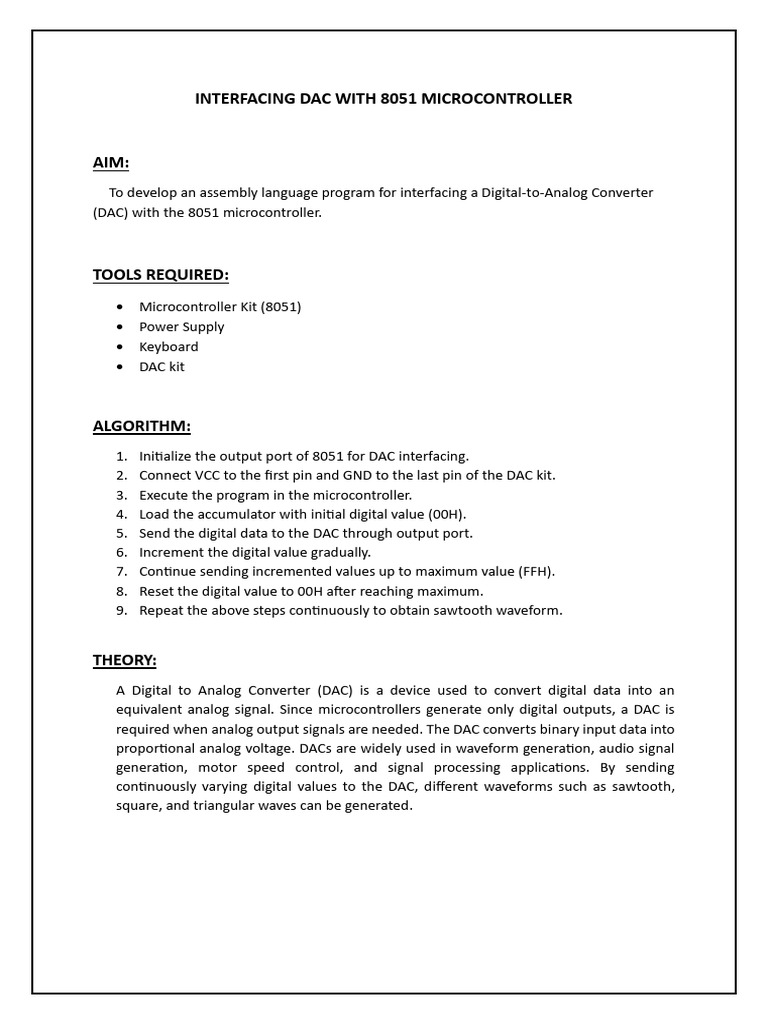 Interfacing Dac With 8051 Microcontroller | PDF | Digital To Analog ...