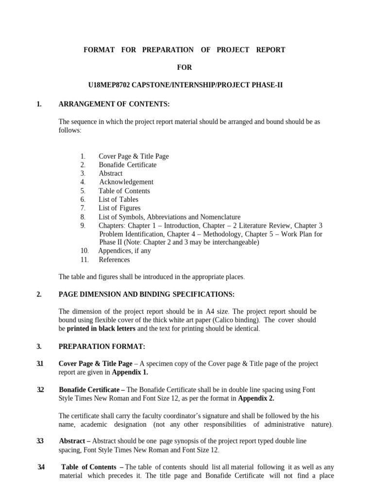 Project Work - Report Format | PDF | Table Of Contents | Written ...
