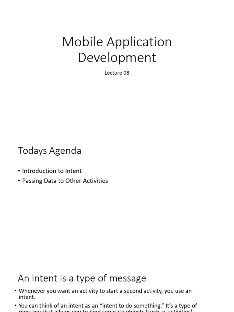 Lecture 8 Intent and Passing Data To Activities | PDF