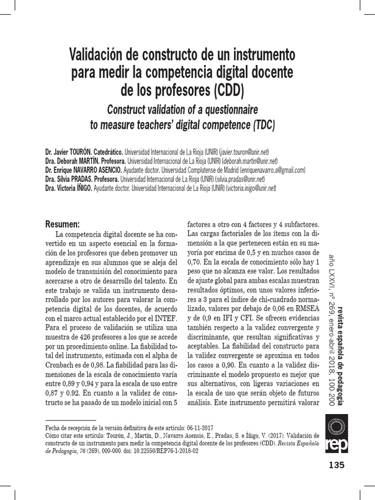 Construct Validation of A Questionnaire To Measure Teachers' Digital ...
