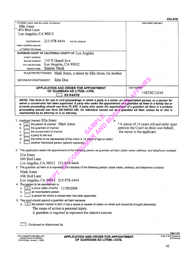 CIV 010 Sample Form | PDF