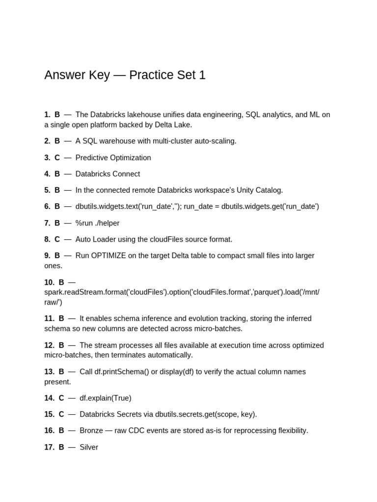 Exam Set 1 Answer Key | PDF