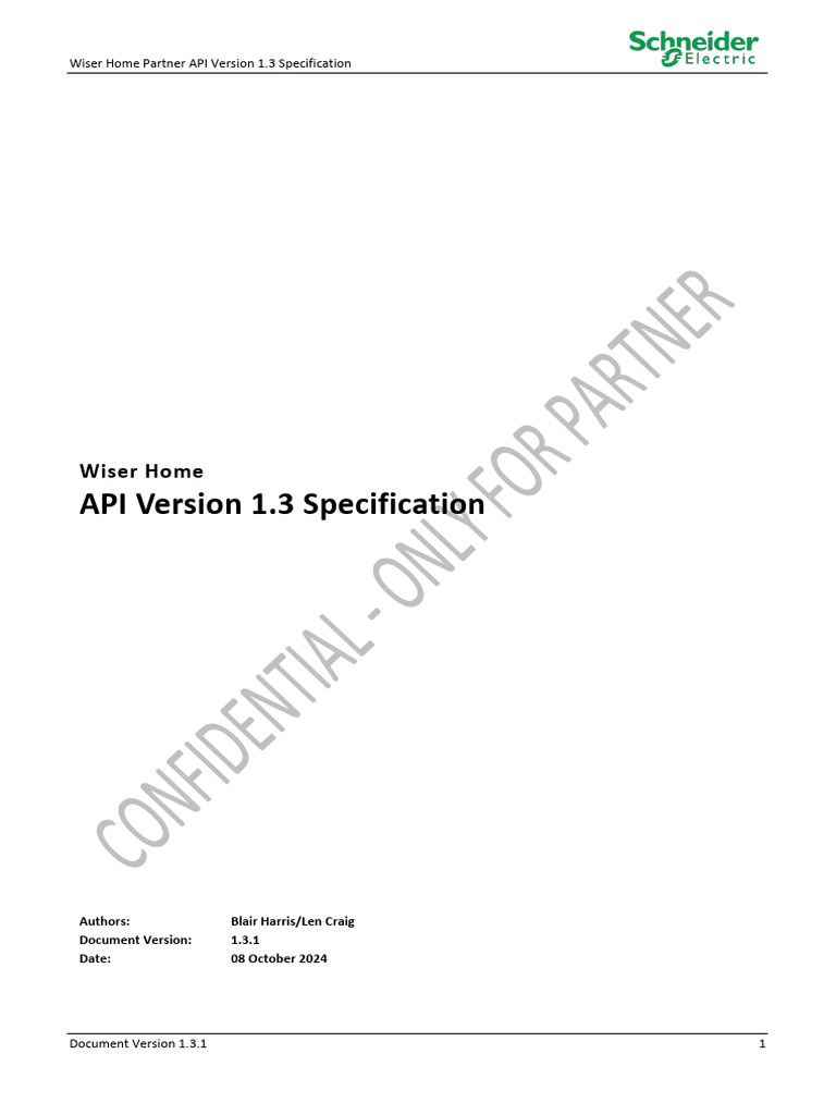 Wiser Heat Partner API Specification v1.3 | PDF