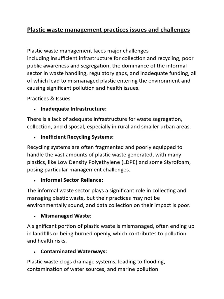 Plastic Waste Management Practices Issues and Challenges | PDF ...