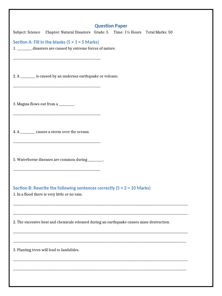 Grade 5 Science Natural Disasters Question Paper | PDF | Natural ...