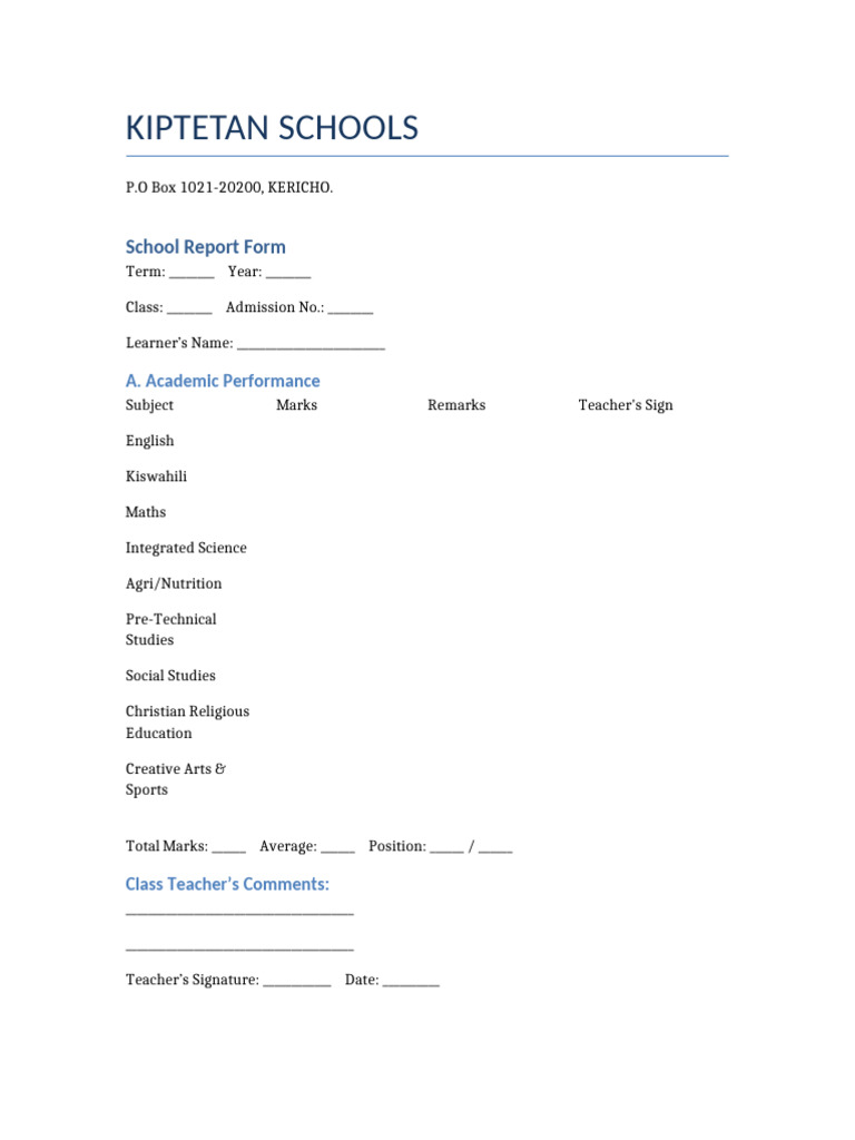Kiptetan School Report Form | PDF