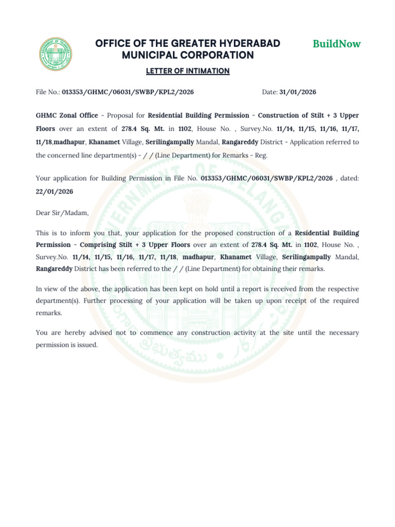 Letter of Intimation | PDF