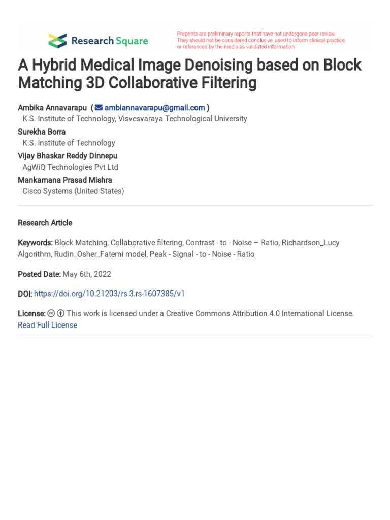 Preprint - A Hybrid Medical Image Denoising Based On Block | PDF