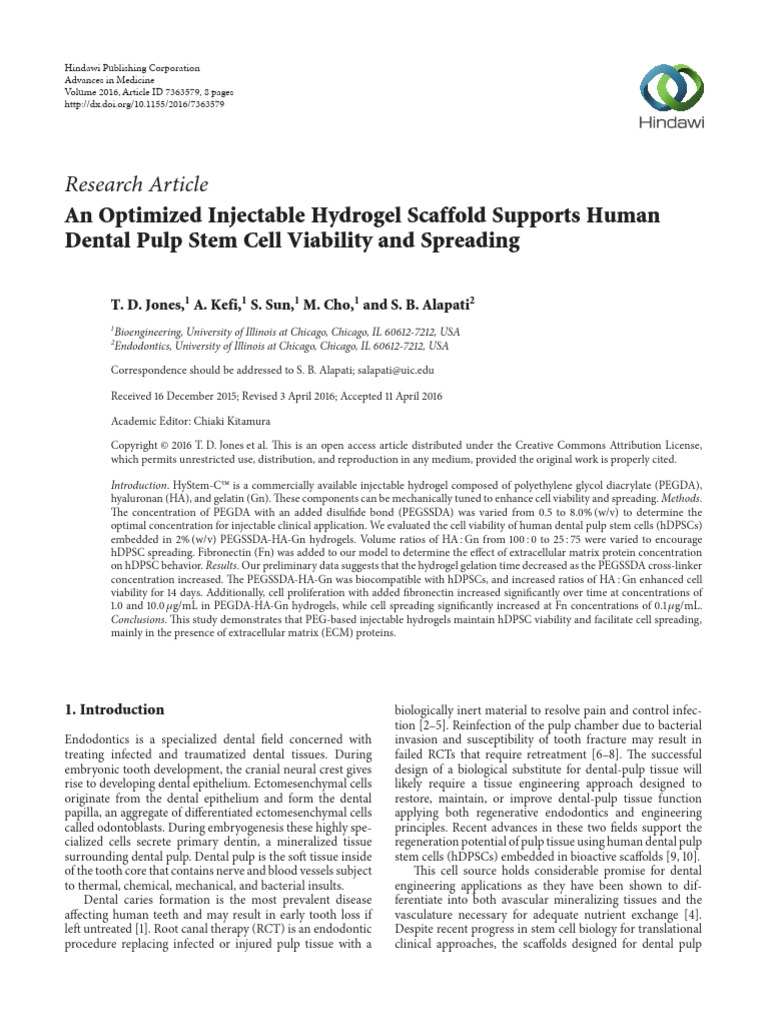Dental Stem Cells Hydrogel | PDF | Tissue Engineering | Biology