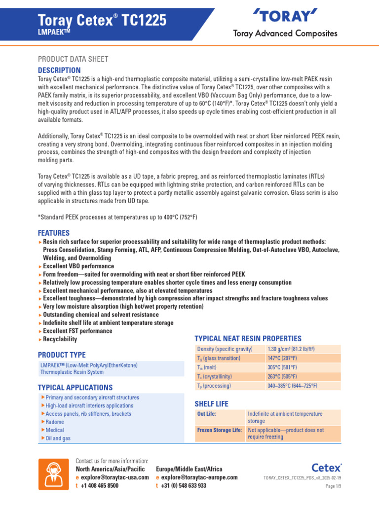 Toray-Cetex-TC1225 PAEK PDS | PDF | Composite Material | Strength Of ...