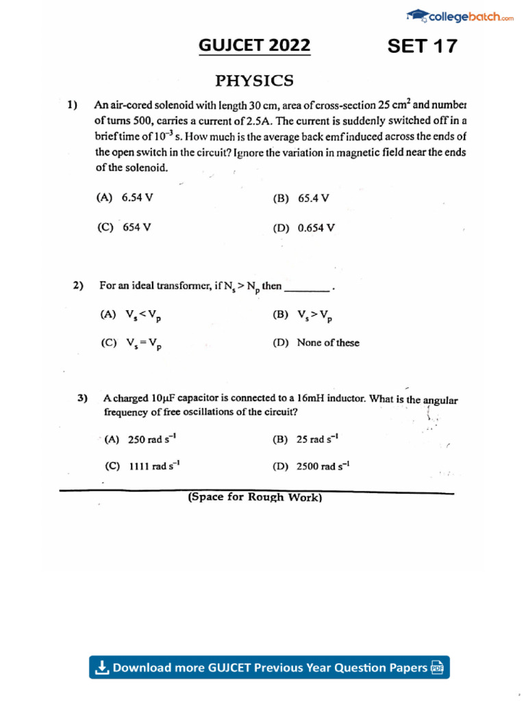 GUJCET 2022 Question Paper | PDF