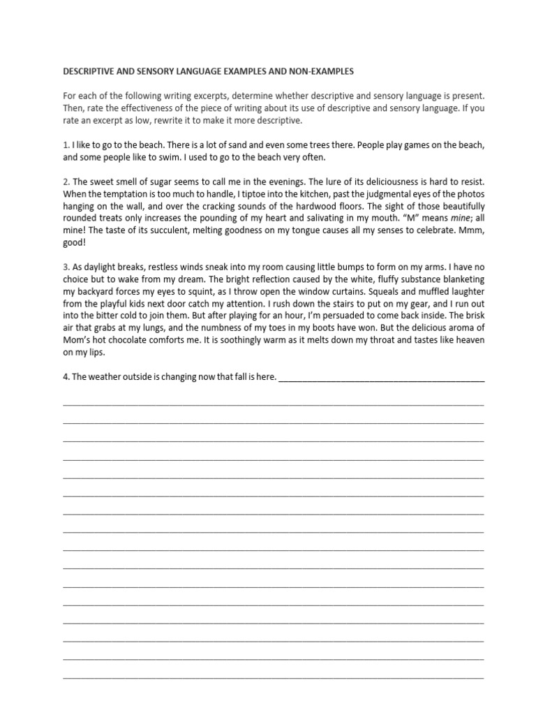 Descriptive and Sensory Language Examples and Non | PDF