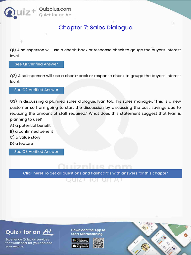 A Salesperson Will Use A Checkback or Response Check To Gauge The ...