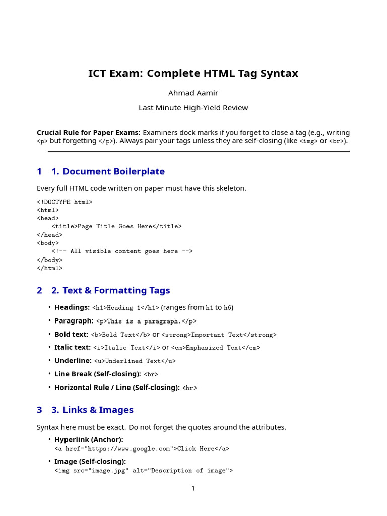HTML Syntax Cheat Sheet | PDF