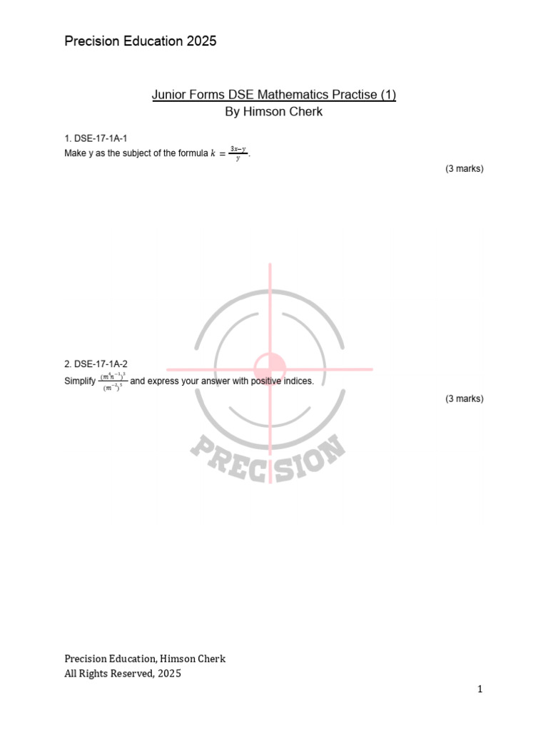 Precision Education Junior Form DSE Practise | PDF