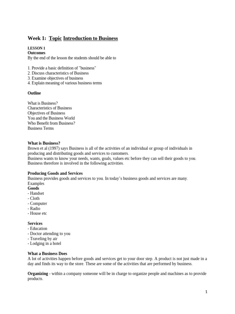 Week 1 BUS 1010 Notes (1) 2 | PDF