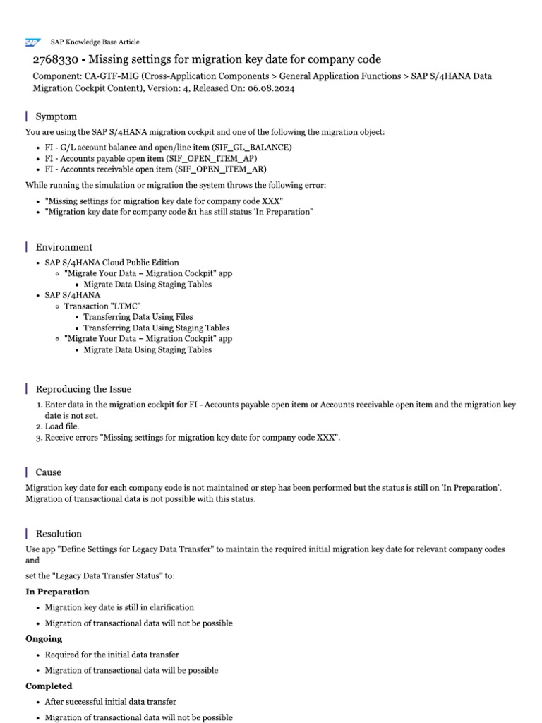 Migration Date Setup | PDF