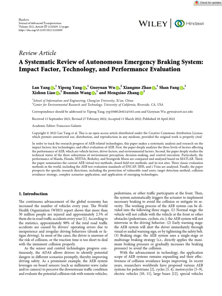 A Systematic Review of Autonomous Emergency Braking System Impact | PDF