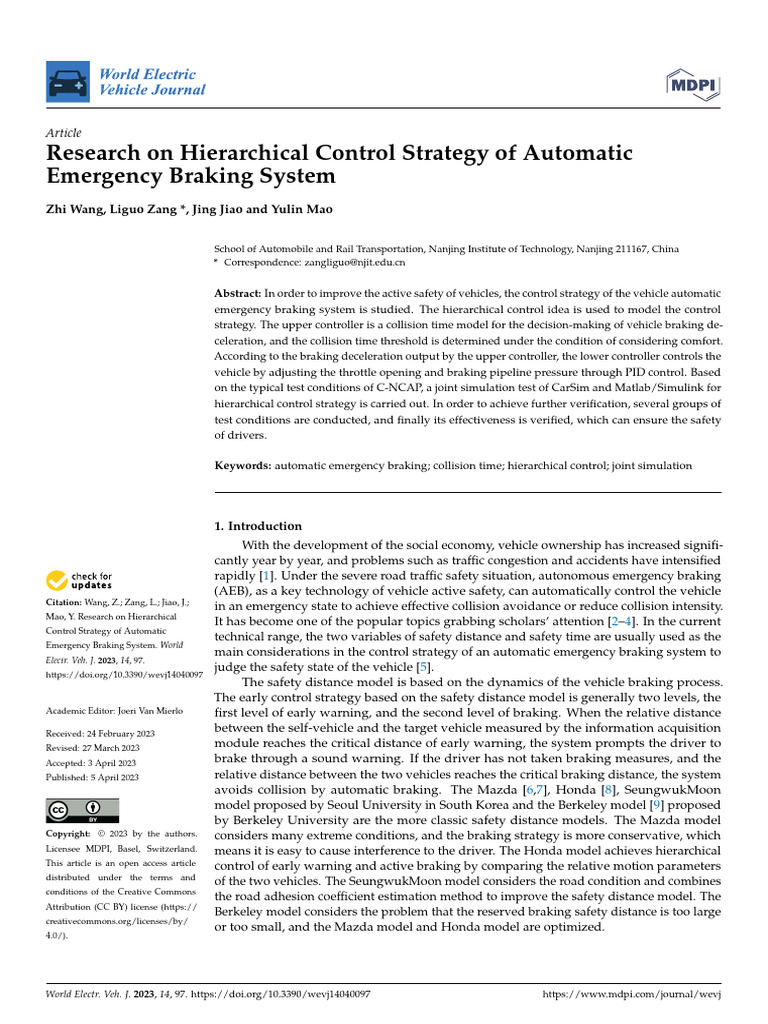 Research On Hierarchical Control Strategy of Automatic Emergency ...