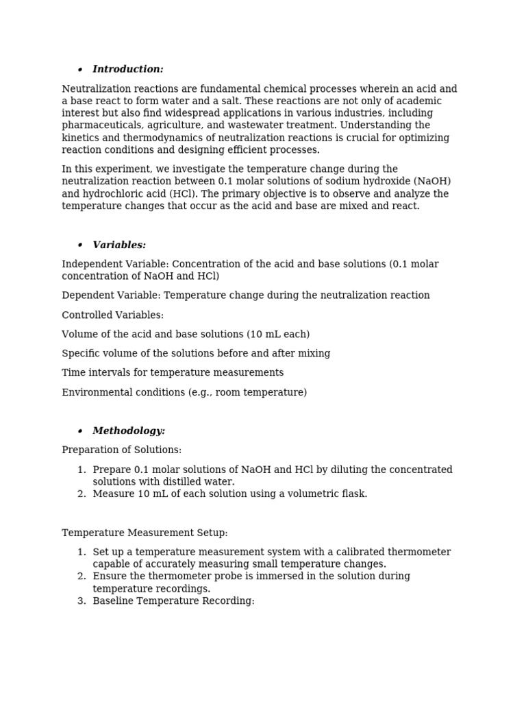 Lab Report - Neutralisation | PDF