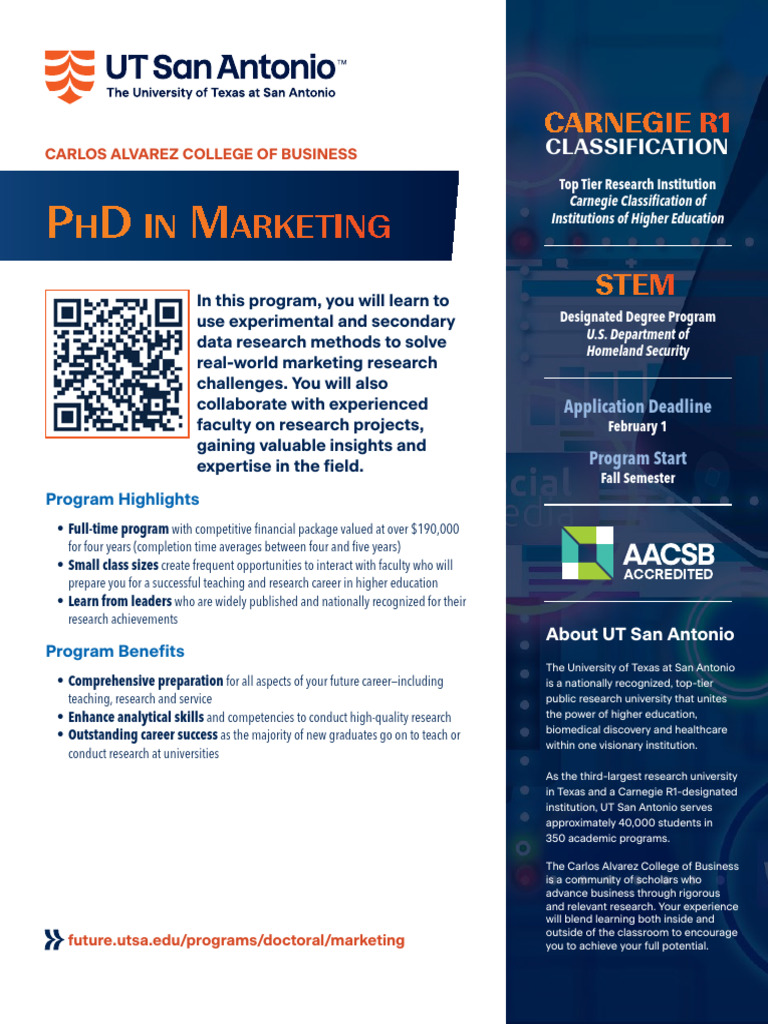 UT San Antonio Marketing PHD Flyer | PDF