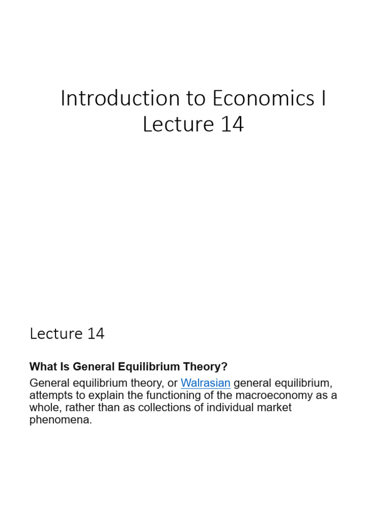 Lecture 14 | PDF | Pareto Efficiency | General Equilibrium Theory