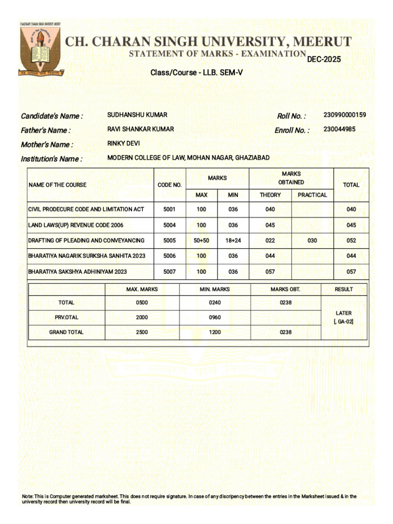 Mark Sheet | PDF
