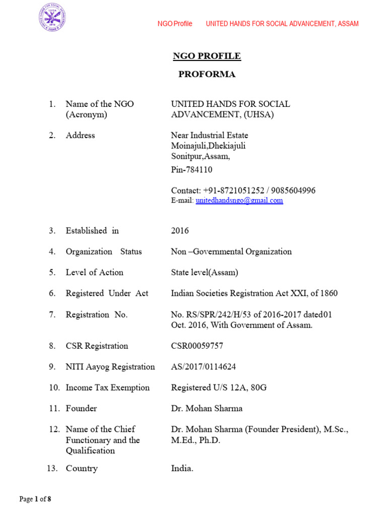 Uhsa Ngo Profile | PDF | Non Governmental Organization