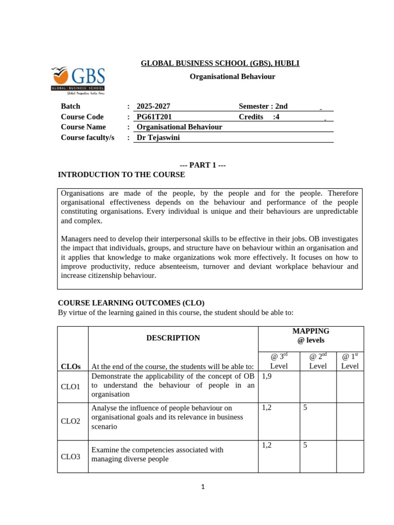 Course Outline OB - 2025 | PDF