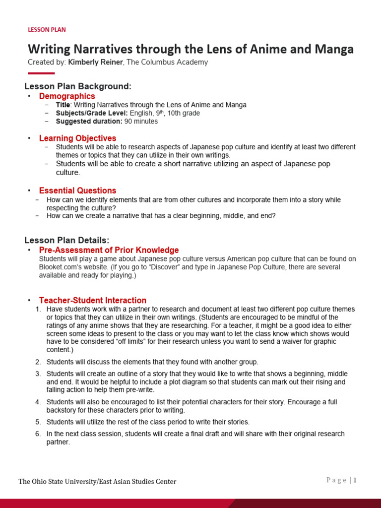 Lesson Plan KReiner Anime Manga | PDF