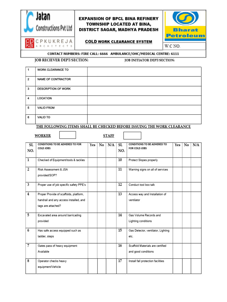 Cold Work Clearance | PDF